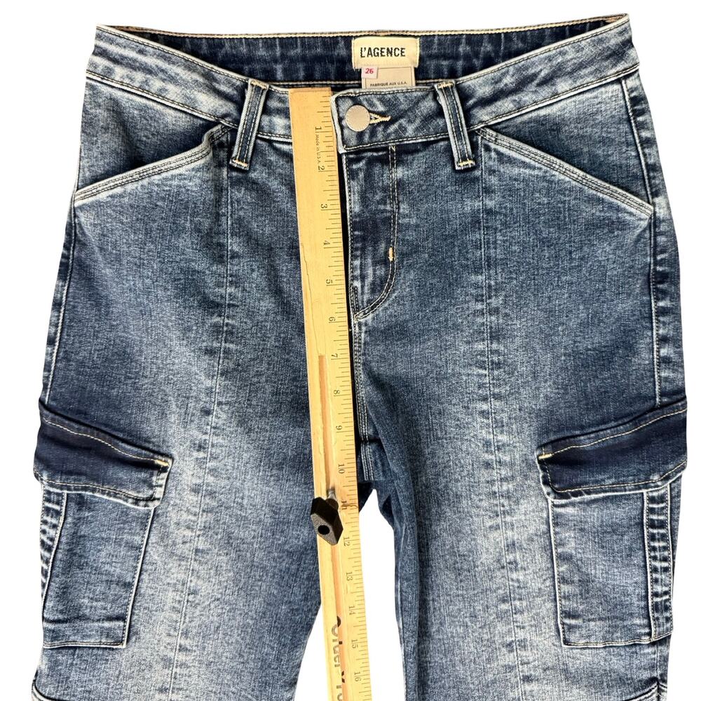 L'Agence Patton Medium Wash Mid Rise Skinny Cargo Denim Jeans size 26 Utility - Picture 6 of 13